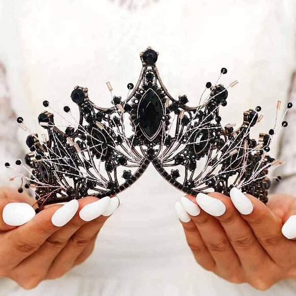 Baroque Black Crown Rhinestone Tiara Bridal Prom Hair Accessory for Women Girls main image 7